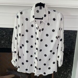 White Polka Dot Button-Up Blouse